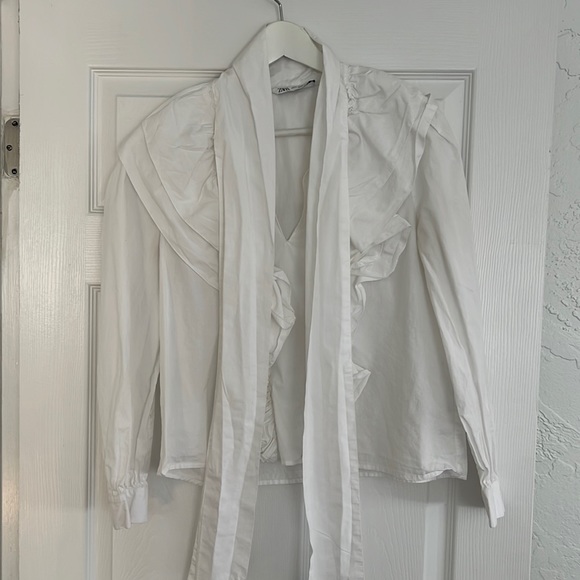 Zara Poplin Bow Tie Blouse - Picture 1 of 5